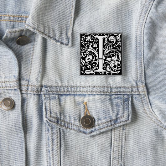 Letter I Medival Monogram Art Nouveau Button (Beispiel)