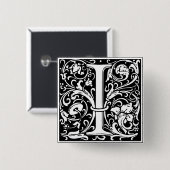 Letter I Medival Monogram Art Nouveau Button (Vorne & Hinten)