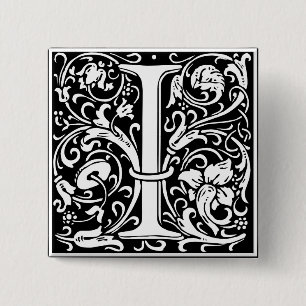 Letter I Medival Monogram Art Nouveau Button