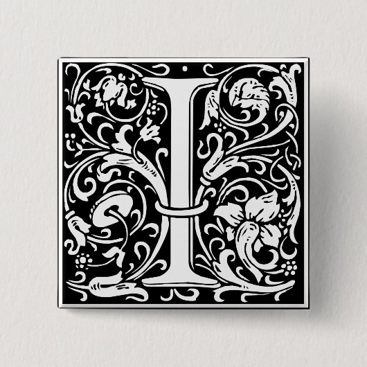 Letter I Medival Monogram Art Nouveau Button (Vorderseite)