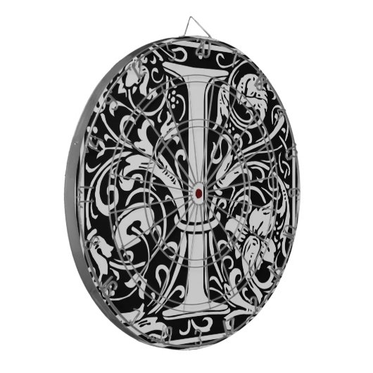 Letter I Medival Monogram Art Nouveau Dartscheibe (Vorderseite Links)