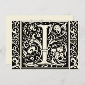 Letter I Medival Monogram Art Nouveau Einladung (Vorne/Hinten)