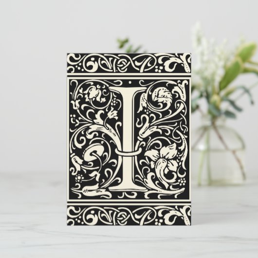 Letter I Medival Monogram Art Nouveau Einladung (Stehend Vorderseite)