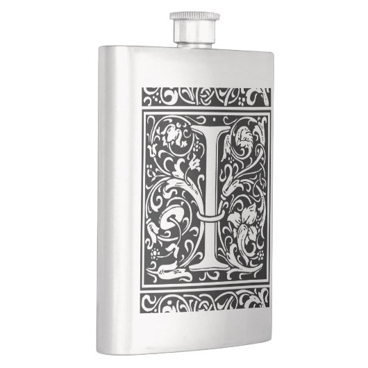 Letter I Medival Monogram Art Nouveau Flachmann (Rechts)