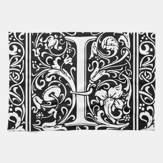 Letter I Medival Monogram Art Nouveau Geschirrtuch (Horizontal)