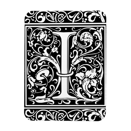 Letter I Medival Monogram Art Nouveau Magnet (Vertikal)