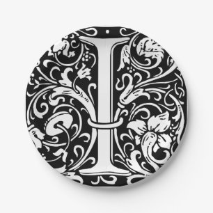 Letter I Medival Monogram Art Nouveau Pappteller