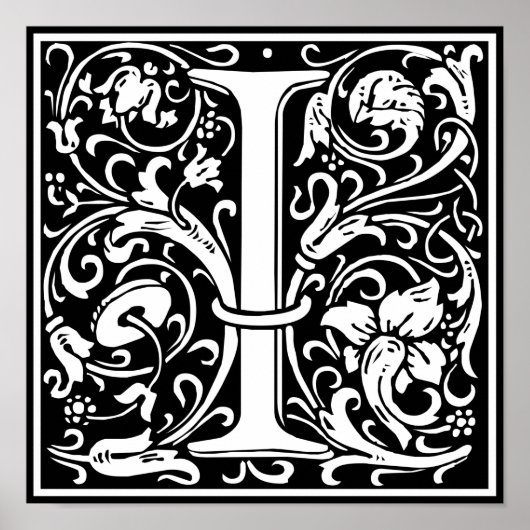 Letter I Medival Monogram Art Nouveau Poster (Vorne)