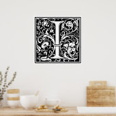 Letter I Medival Monogram Art Nouveau Poster (Küche)