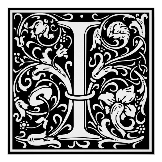Letter I Medival Monogram Art Nouveau Poster (Vorderseite)