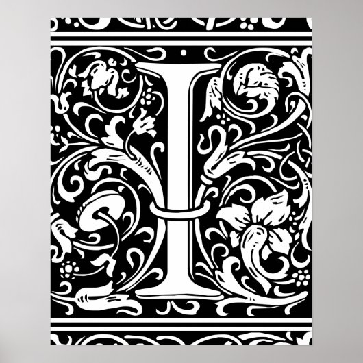 Letter I Medival Monogram Art Nouveau Poster (Vorne)