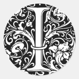 Letter I Medival Monogram Art Nouveau Runder Aufkleber