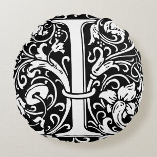 Letter I Medival Monogram Art Nouveau Rundes Kissen
