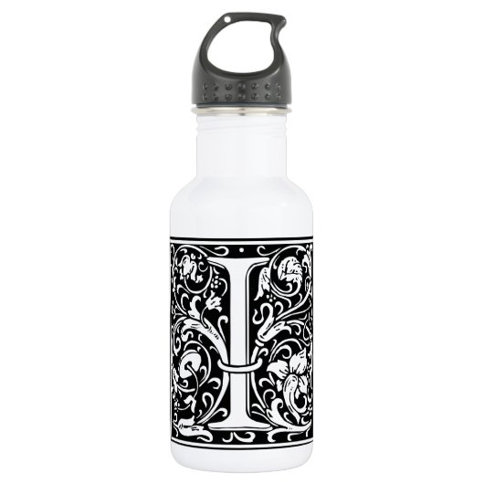Letter I Medival Monogram Art Nouveau Trinkflasche (Vorderseite)