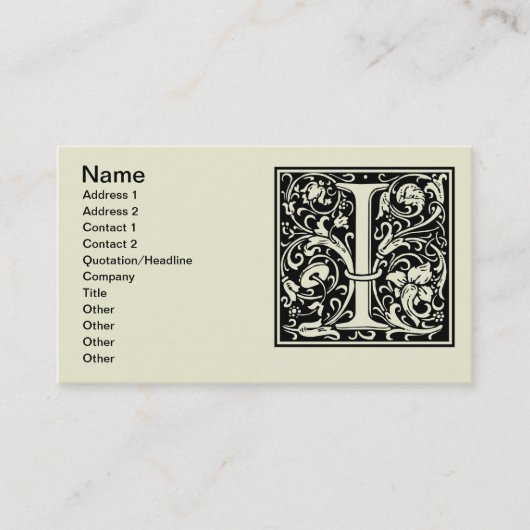 Letter I Medival Monogram Art Nouveau Visitenkarte (Vorderseite)