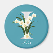 Letter I Metallic White Monogram Orchids | Name Magnet (Vorne)