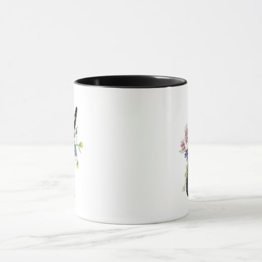 Letter " I " Mit Monogramm Black Script Floral Tasse (Zentrum)