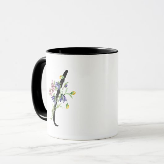 Letter " I " Mit Monogramm Black Script Floral Tasse (Vorderseite Links)