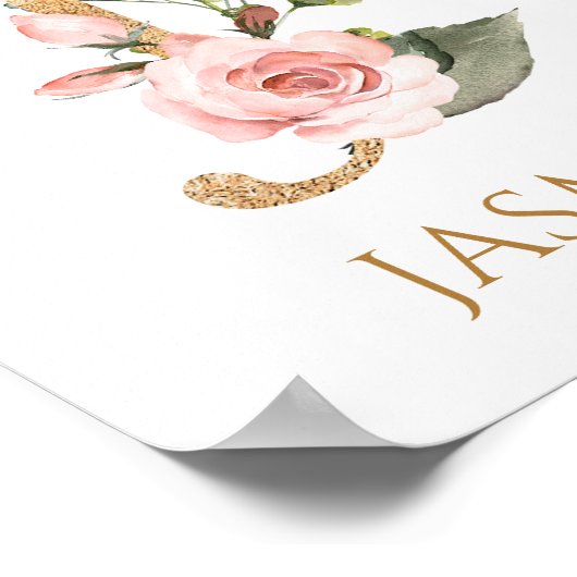 Letter I Monogram Rosa Kinderzimmer Poster (Ecke)