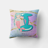 Letter I Monogram Watercolor Niedlich Mermaid Kind Kissen (Rückseite)