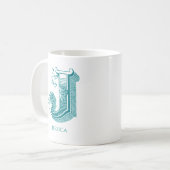 Letter J Aquamarin Monogram Modern Name Coffee Tas Kaffeetasse (Vorderseite Links)