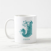 Letter J Aquamarin Monogram Modern Name Coffee Tas Kaffeetasse (Links)