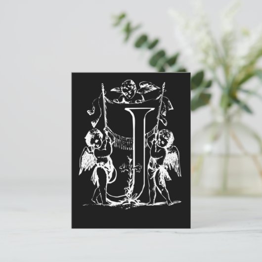 Letter J Black and White Monogram Cards Postkarte (Stehend Vorderseite)