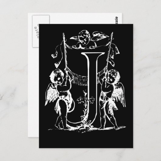 Letter J Black and White Monogram Cards Postkarte (Vorne/Hinten)