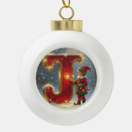 Letter J Christmas Jingle Personalized Initial Keramik Kugel-Ornament