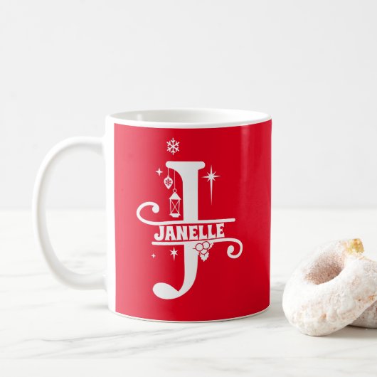 Letter J Christmas Monogram Initial Name Red Kaffeetasse (Mit Donut)