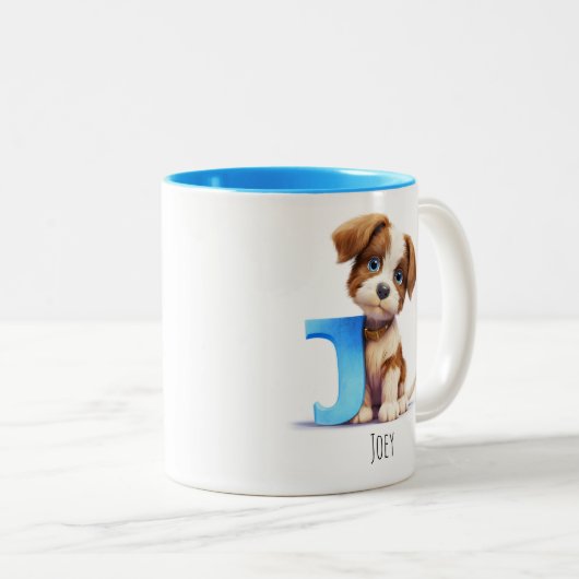 Letter J Dog Alphabet Monogram Coffee Tasse (VorderseiteRechts)