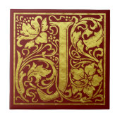 Letter J First Letter Imitats Gold Red Fliese (Vorderseite)