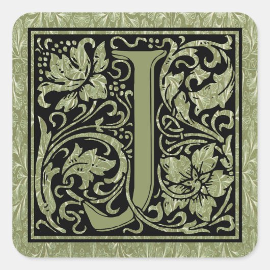 Letter J First Letter Monogram Quadratischer Aufkleber (Vorderseite)