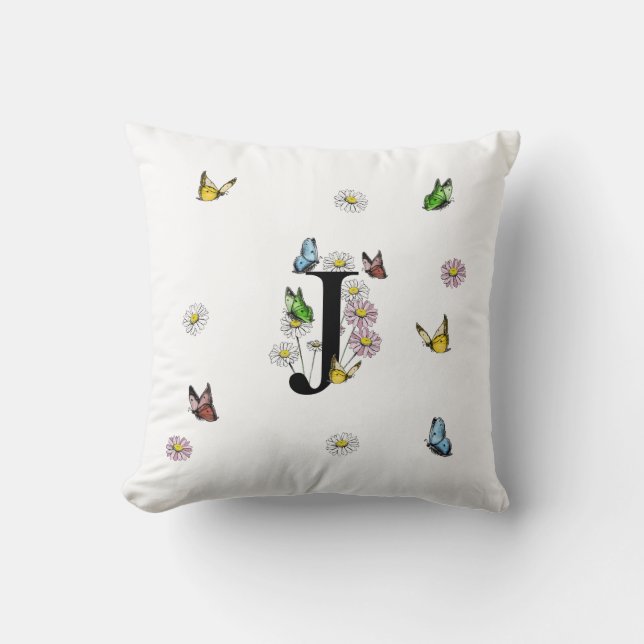 Letter J Floral Butterfly Monogram Initial Kissen (Vorderseite)