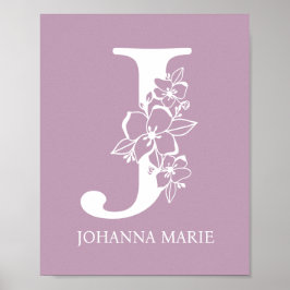 Letter J Floral Monogram Name Kinderzimmer Modern Poster