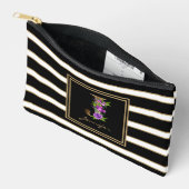 Letter J Floral Monogram Schwarz-weiße Streifen Zubehörtasche (Offen)