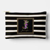 Letter J Floral Monogram Schwarz-weiße Streifen Zubehörtasche (Vorderseite)