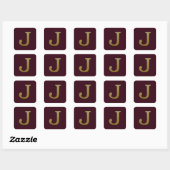 Letter J Gold Square Sticker (Blatt)