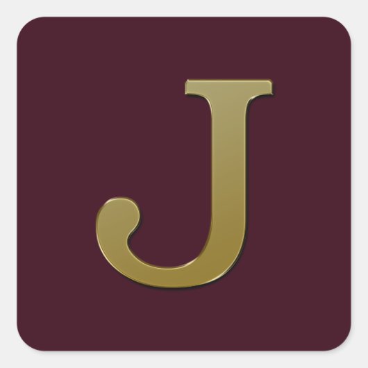Letter J Gold Square Sticker (Vorderseite)