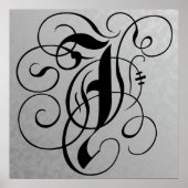 Letter J, Gothic Monogram Black Poster (Vorne)