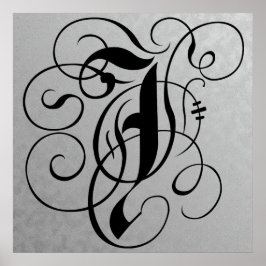 Letter J, Gothic Monogram Black Poster