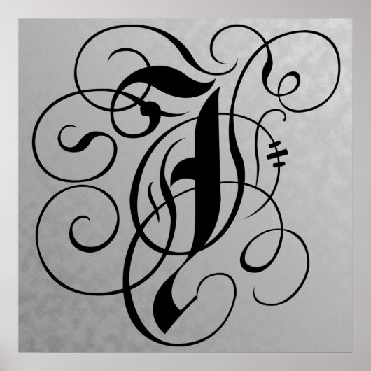 Letter J, Gothic Monogram Black Poster (Vorne)