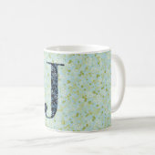 Letter J: hellgrüne und blaue Freiheit Kaffeetasse (VorderseiteRechts)