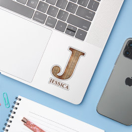 Letter J-Holzstruktur mit individuelle Name Aufkleber