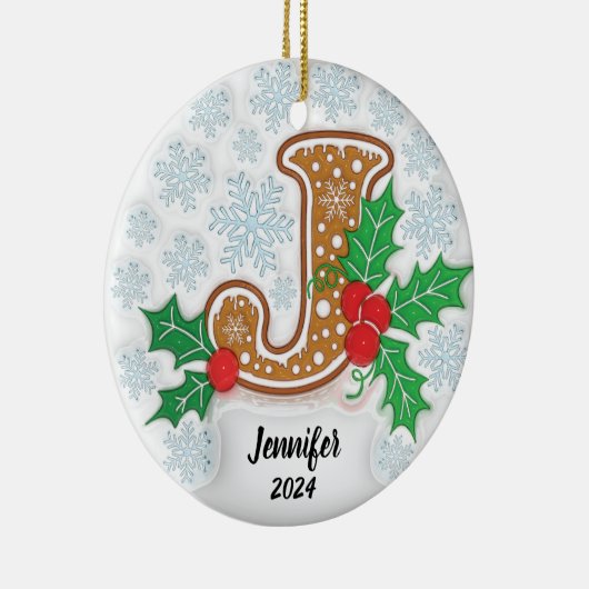 Letter J Individuelle Name Christmas Keramik Ornament (Rechts)