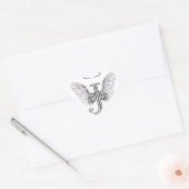 Letter J Initial Monogram mit Angel Wings & Halo Herz-Aufkleber (Umschlag)
