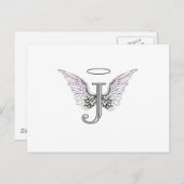 Letter J Initial Monogram mit Angel Wings & Halo Postkarte (Vorne/Hinten)