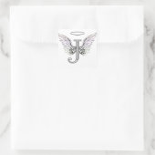 Letter J Initial Monogram mit Angel Wings & Halo Quadratischer Aufkleber (Tasche)