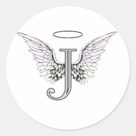 Letter J Initial Monogram mit Angel Wings & Halo Runder Aufkleber