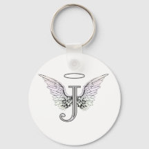 Letter J Initial Monogram mit Angel Wings & Halo
